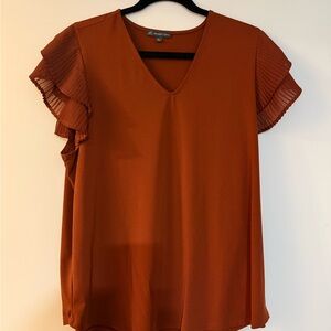 Adrianna Papell Terracotta Blouse with Ruffled Sleeves